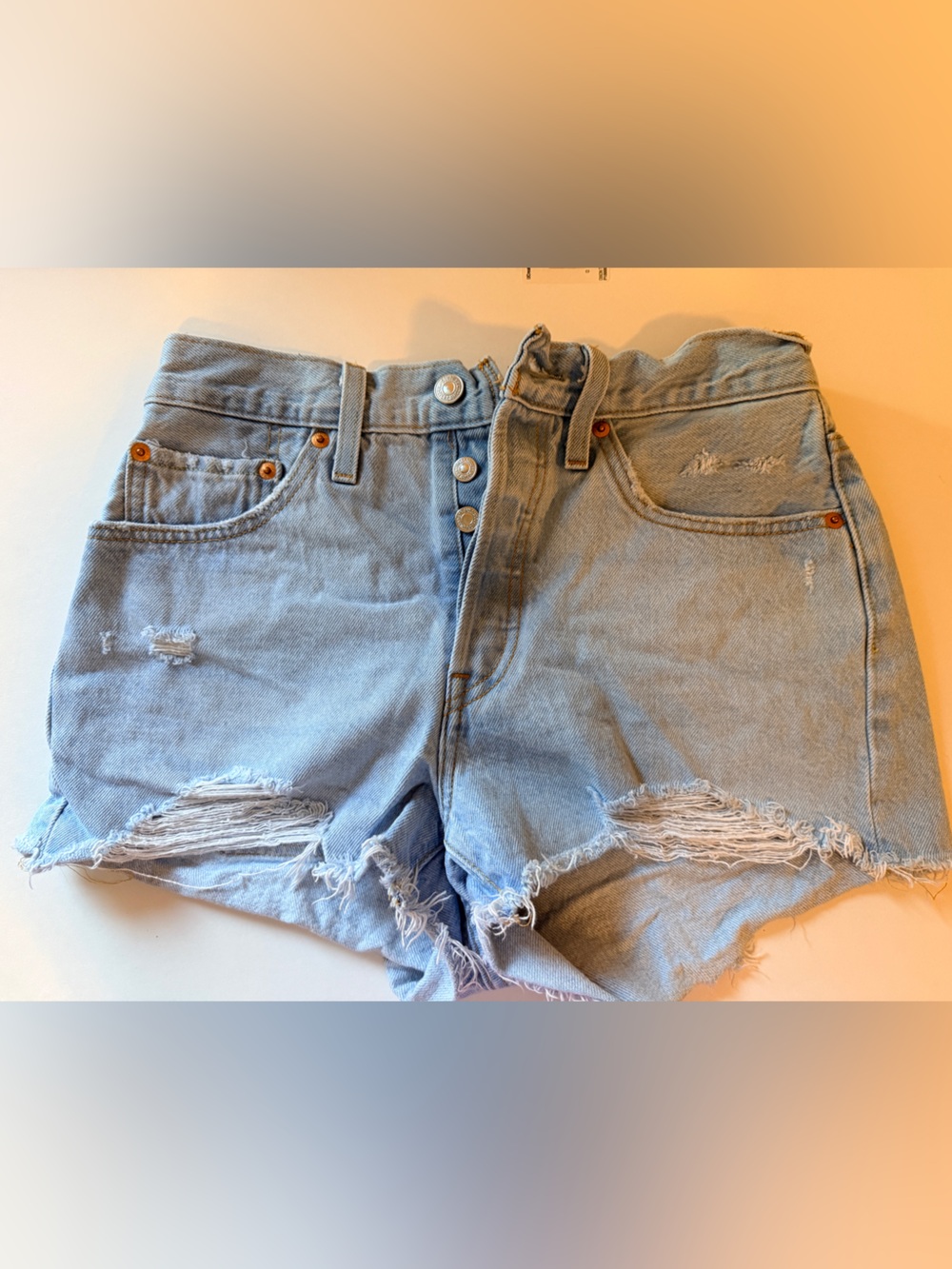 Levi's Light Blue Distressed Denim Shorts